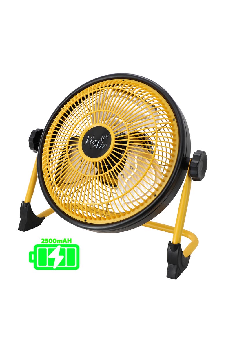 Vie Air 12 Inch Rechargeable Indoor/Outdoor Floor Fan, Alternate, color, Yellow