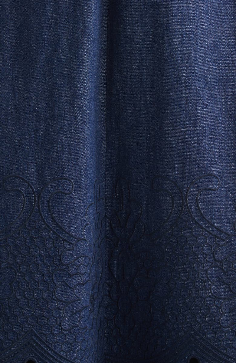 Zimmermann Mohan Broderie Anglaise Trim Denim Midi Dress, Alternate, color, Ink