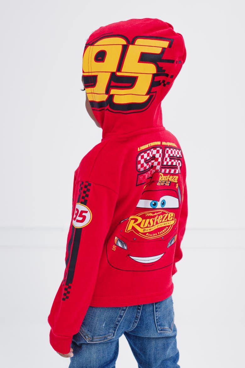 Cars Lightning McQueen Fleece Quarter-Zip Hooded Sweatshirt, Alternate, color, Bright Red McQueen