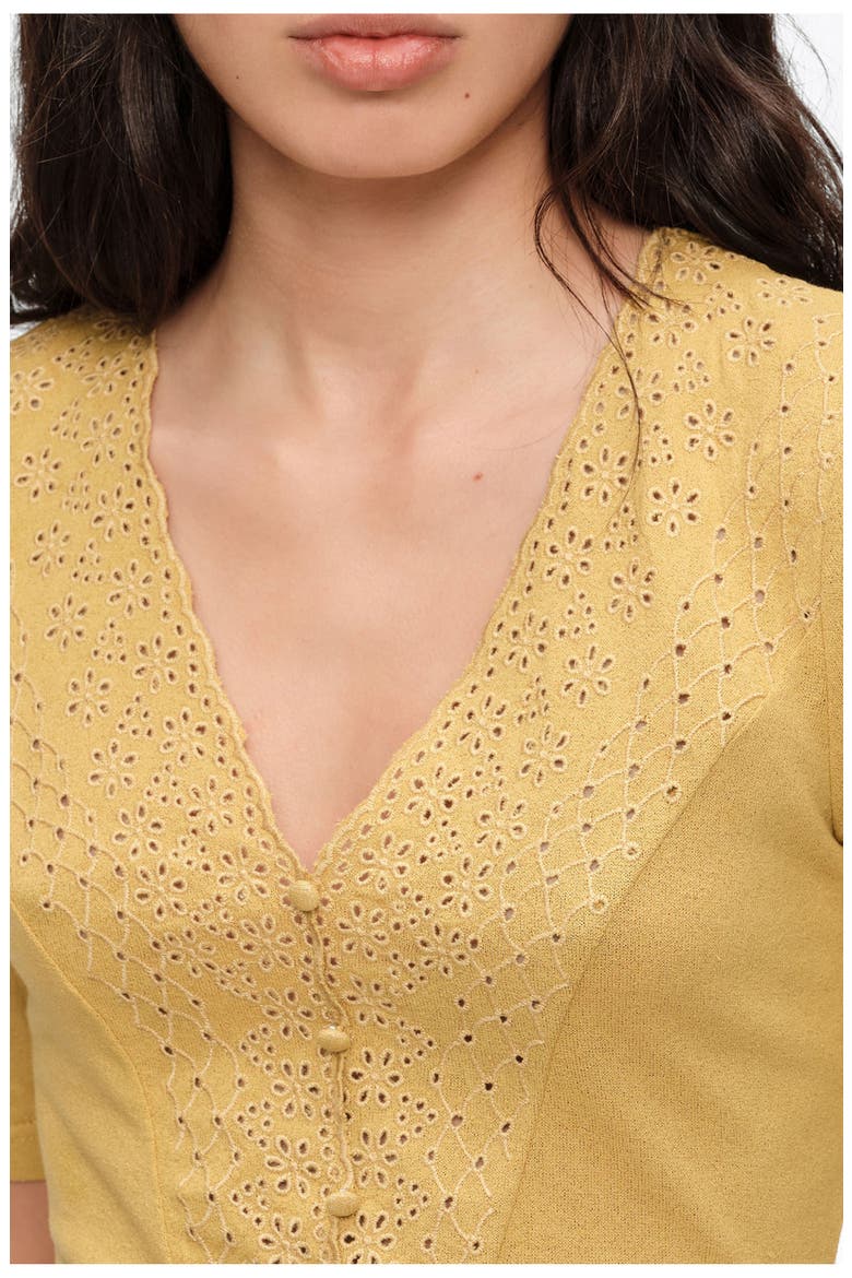 Embroidered V-Neck Bodysuit, Alternate, color, MUSTARD