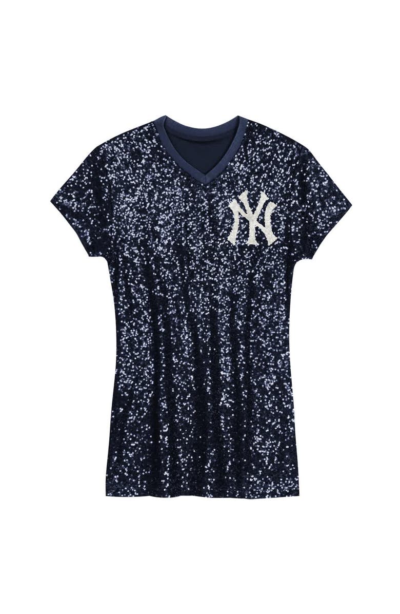 Outerstuff Girls Preschool  Navy New York Yankees Sequin V-Neck Dress, Alternate, color, Navy