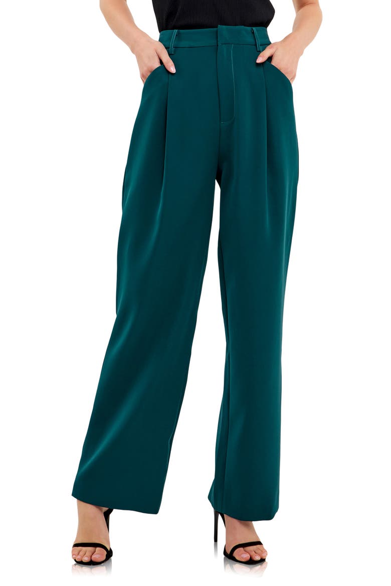 Classic Pleated Suit Trousers, Main, color, EMERALD
