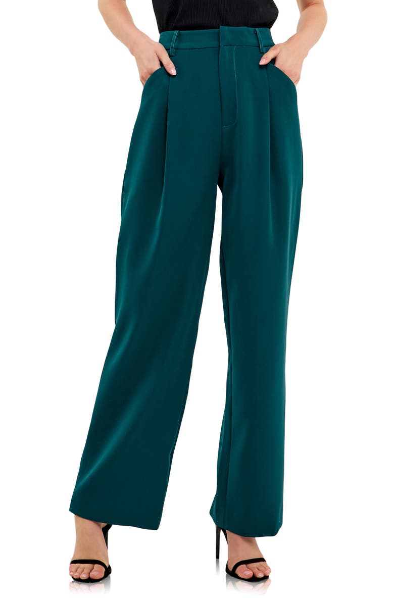 Endless Rose Classic Pleated Suit Trousers, Main, color, Emerald