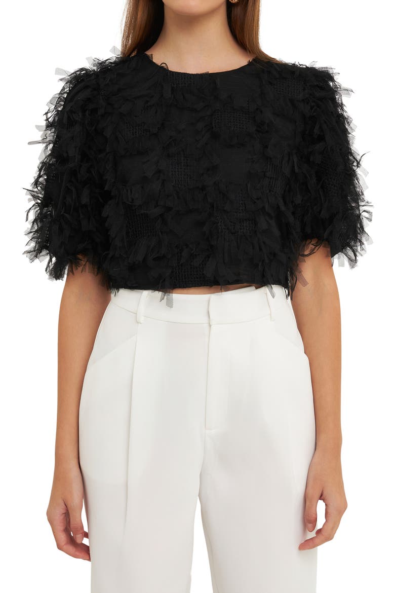 Gridded Tulle Crop Top, Alternate, color, BLACK