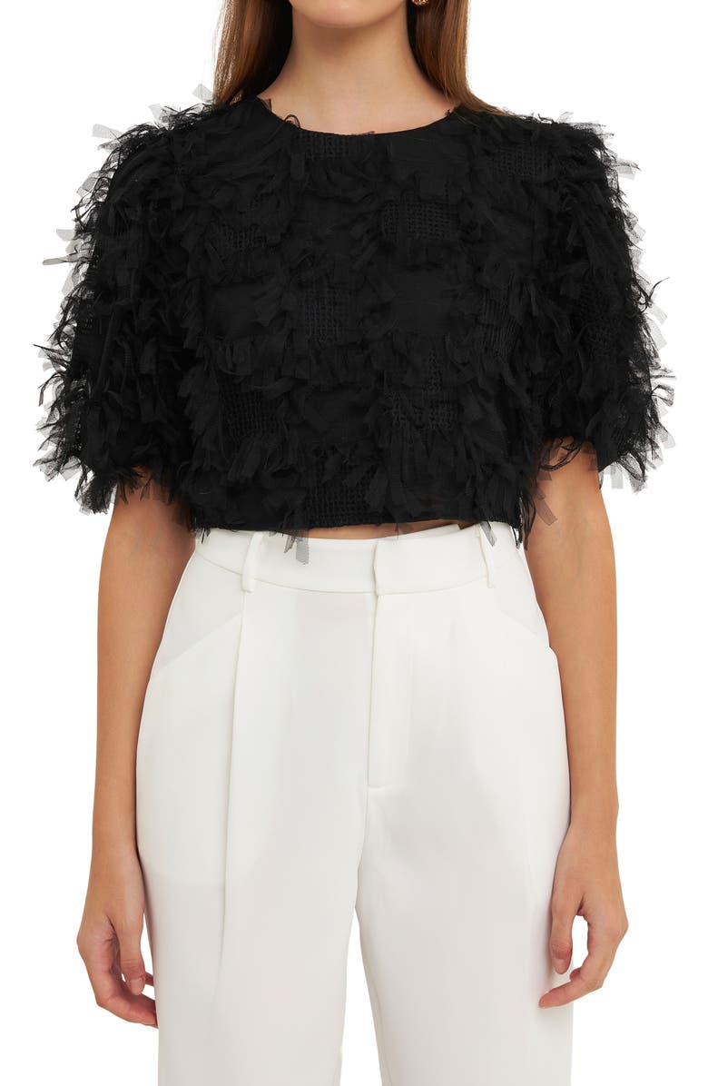 Endless Rose Gridded Tulle Crop Top, Alternate, color, Black