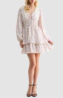 Lush Tiered Long Sleeve Minidress