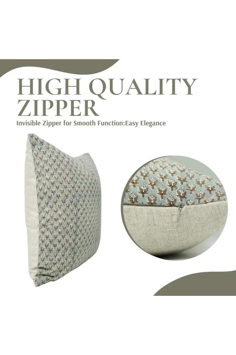 Mogra Hand Block Printed Viscose Linen Pillow Cover, Alternate, color, No Color