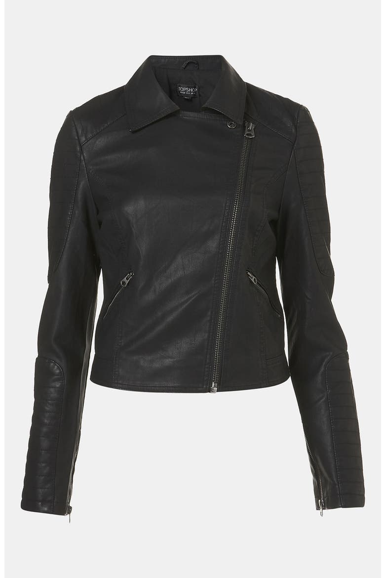 'Cross' Studded Faux Leather Jacket, Alternate, color, BLACK