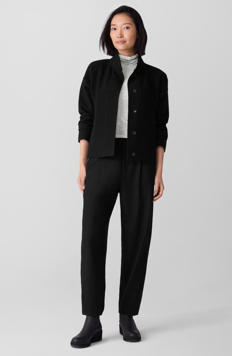 Eileen Fisher Pleated Wool Lantern Ankle Pants, Alternate, color, Black