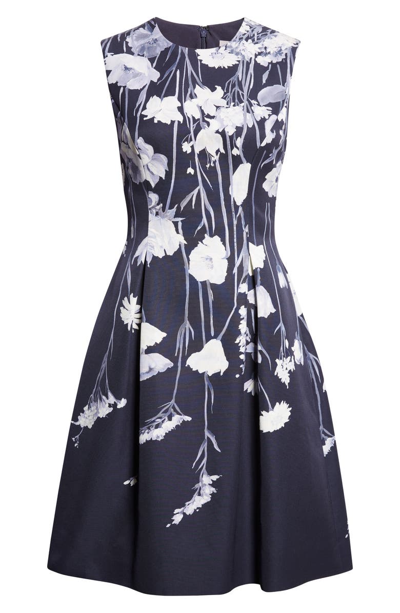 Lela Rose Betsy Floral Faille Fit & Flare Dress, Alternate, color, Navy Multi