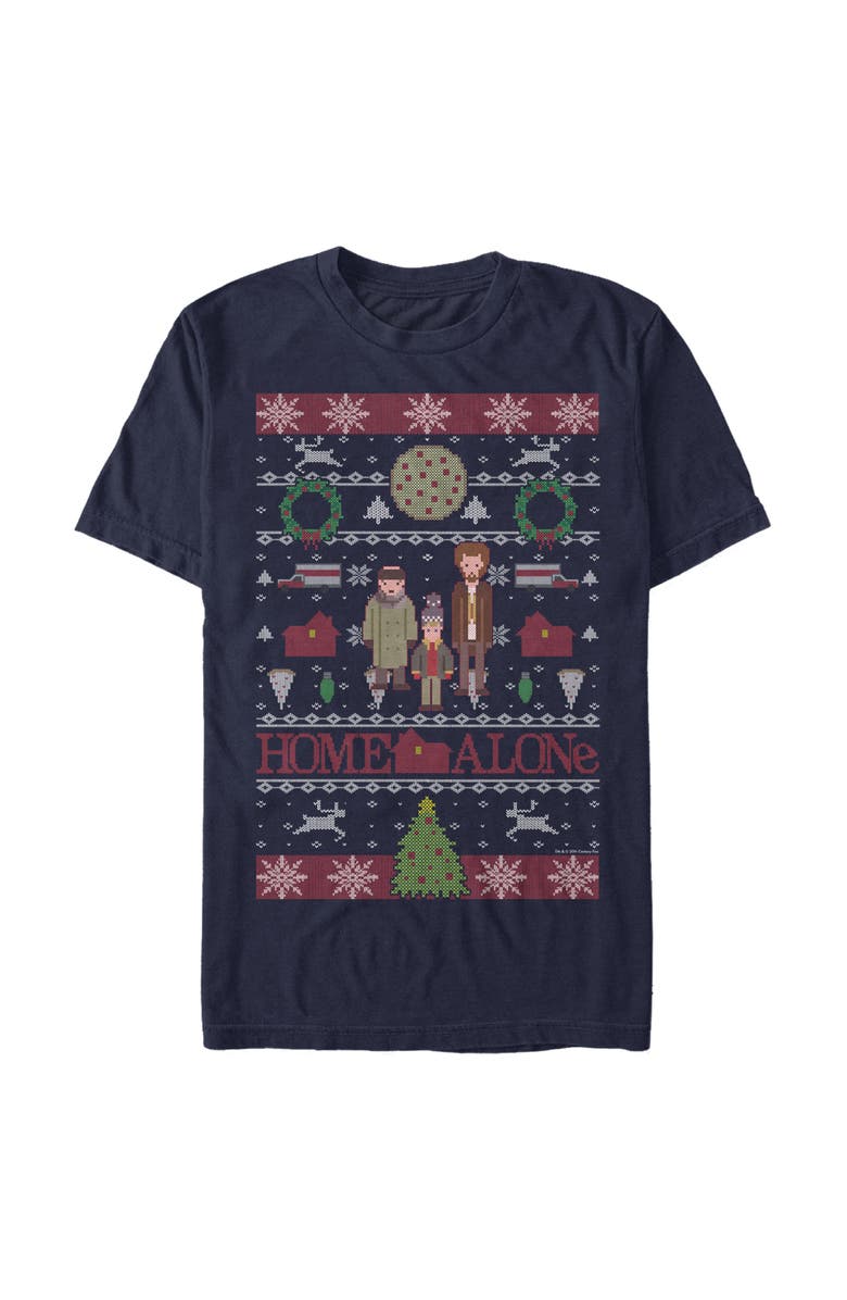 Home Alone Men's Home Alone Characters Ugly Sweater Graphic T-Shirt, Main, color, Navy Blue