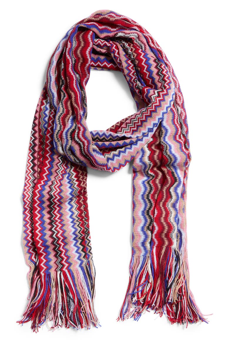 Mini Zigzag Fringe Scarf, Alternate, color, RED MULTI