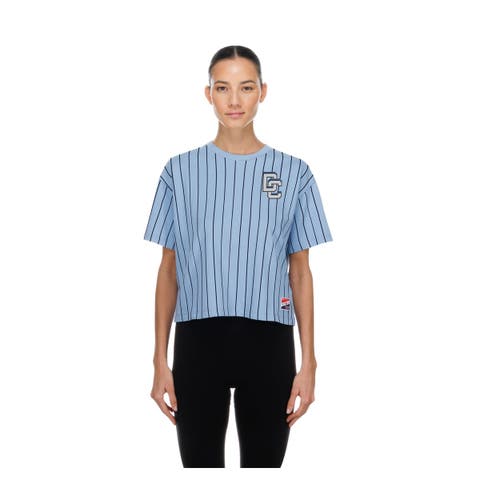 Women's New Era Light Blue Washington Nationals City Connect Throwback Meshback Pinstripe Boxy T-Shirt