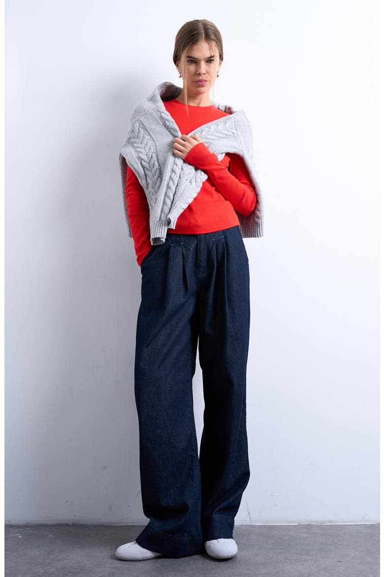 Long Sleeve Curve Hem Top, Alternate, color, RED