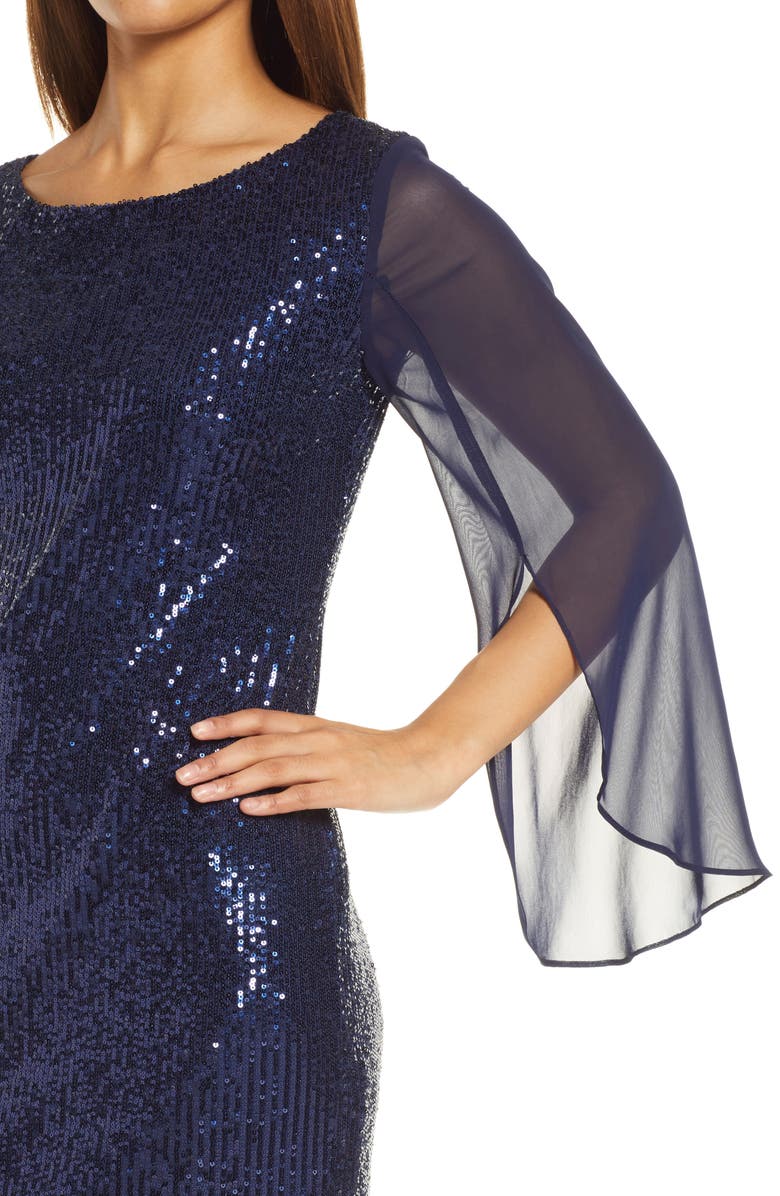 Connected Apparel Long Sleeve Sequin Sheath Dress, Alternate, color, Navy