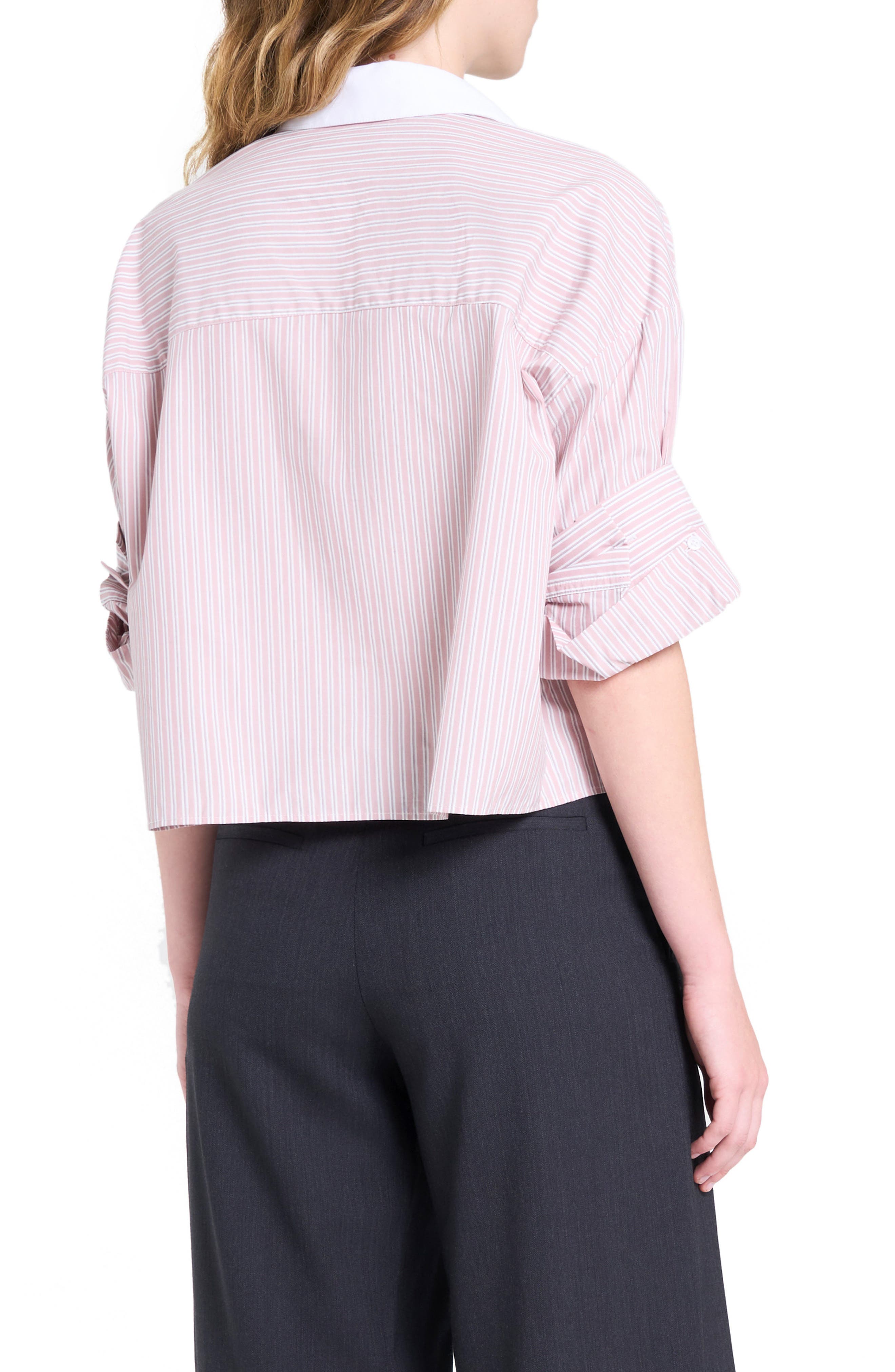 Next Ex Stripe Crop Cotton Button-Up Shirt - image 2