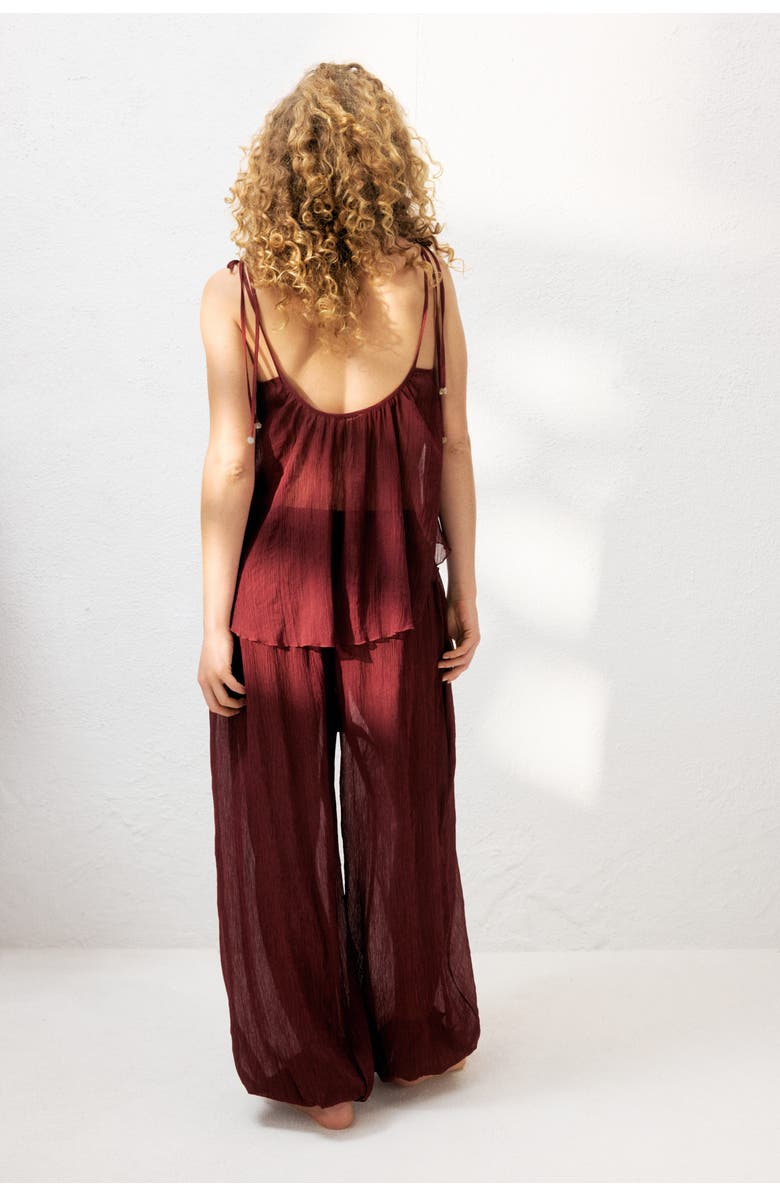 H&M Crinkled Balloon Beach Trousers, Alternate, color, Dark Red