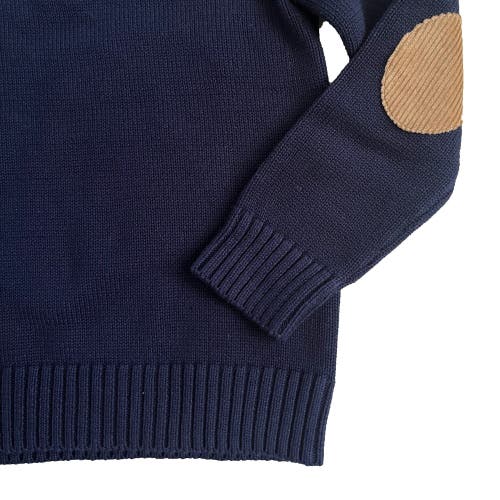 Hope & Henry Baby Boys' Half-zip Sweater With Cord Yoke, Infant In Navy Brown Corduroy Trim