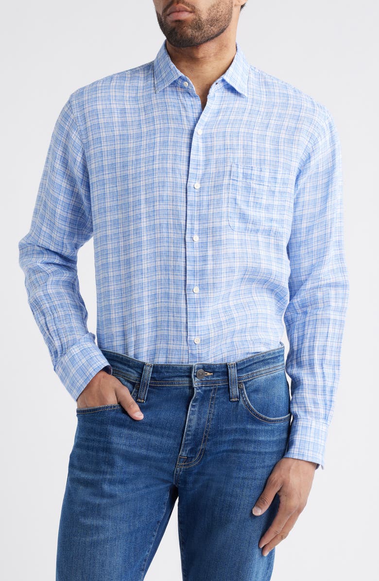 Peter Millar Chilwa Plaid LInen Button-Up Shirt, Alternate, color,