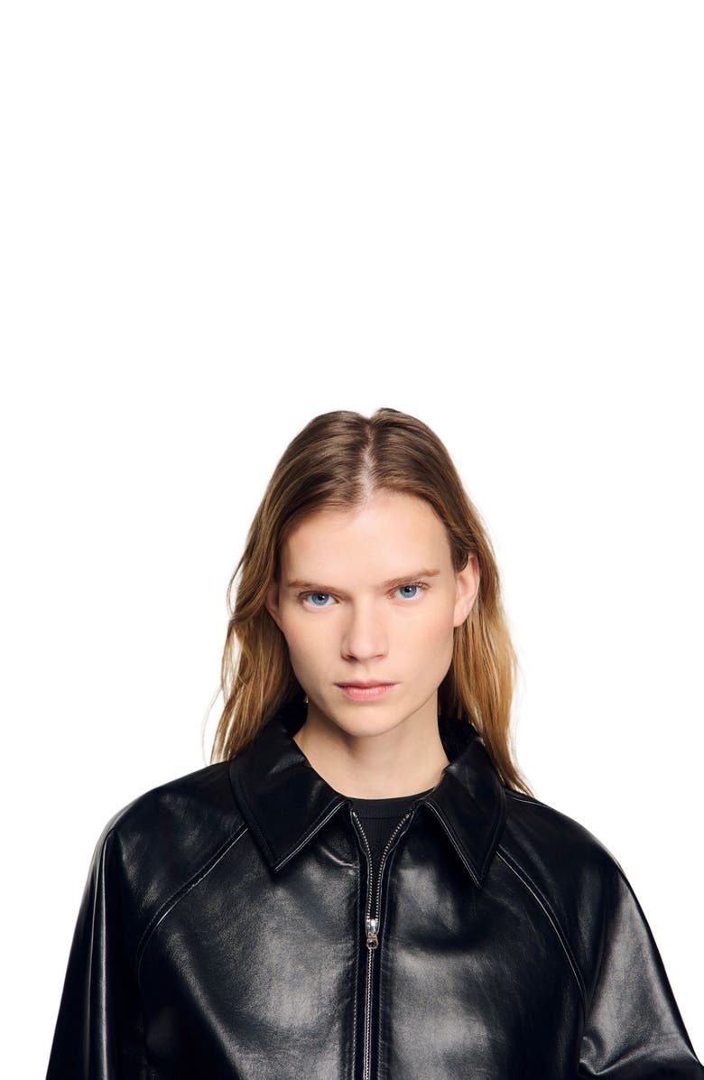 SANDRO Lamb leather jacket, Alternate, color, Black