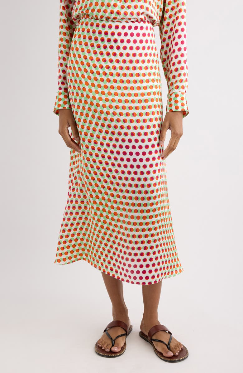 Dries Van Noten Susya Bis Optical Layered Polka Dot Silk Midi Skirt, Main, color, Ecru