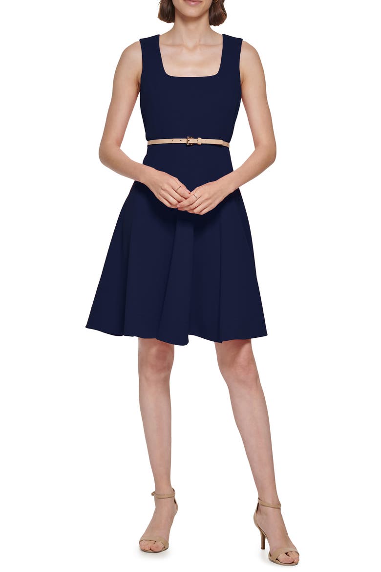 Sleeveless Scuba Crepe Dress, Main, color, SKY CAPTAIN