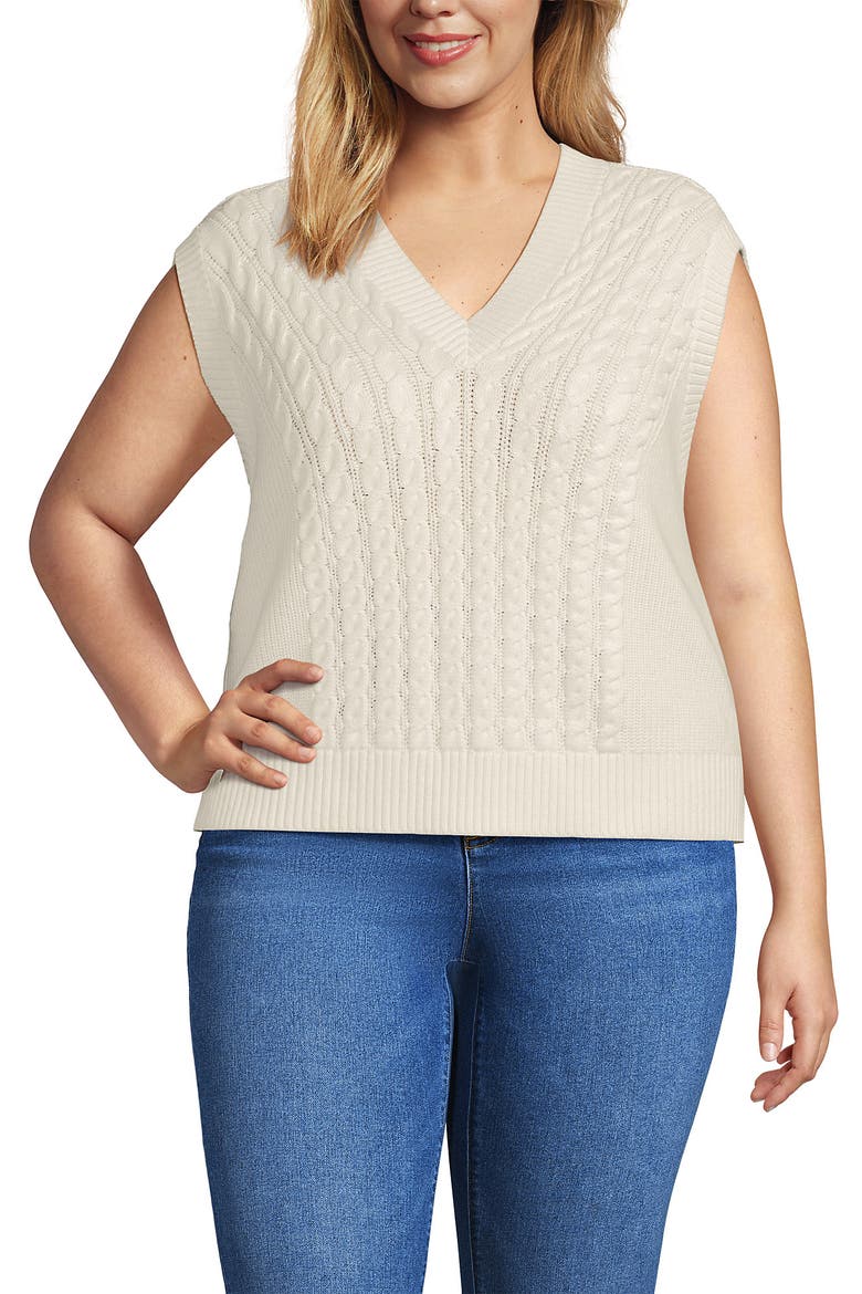 Drifter Modern Cable V Neck Vest Sweater, Main, color, Fresh Ivory