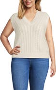 Lands' End Drifter Modern Cable V Neck Vest Sweater