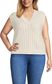 Lands' End Drifter Modern Cable V Neck Vest Sweater