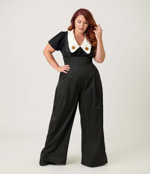 Unique Vintage Plus Size Wide Leg Rochelle Suspender Pants In Black