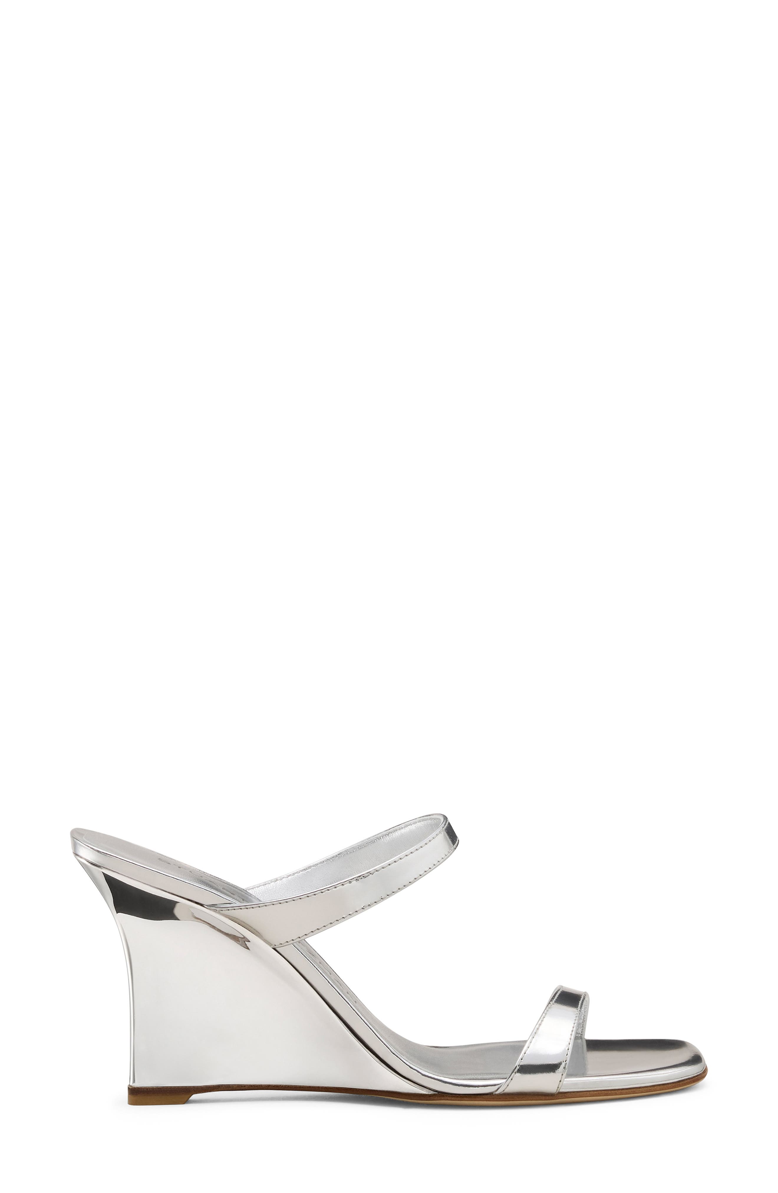 Stuart Weitzman Vinnie 85 Patent Leather Wedge Slide Sandal, Alternate, color, Silver