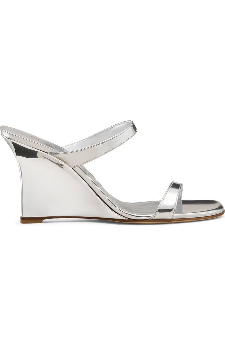 Stuart Weitzman Vinnie 85 Patent Leather Wedge Slide Sandal, Alternate, color, Silver