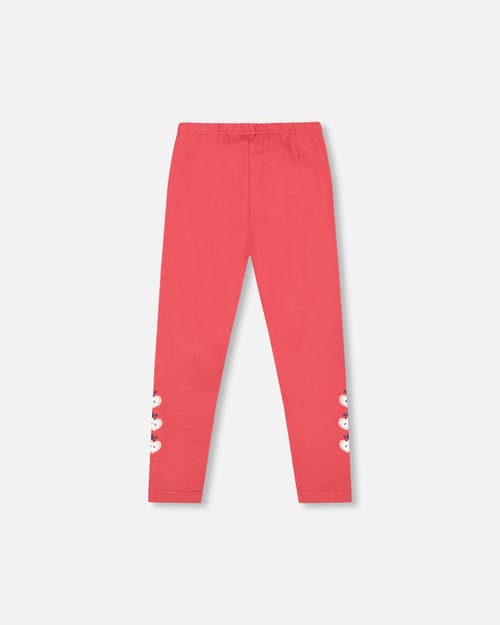 Deux Par Deux Organic Cotton Leggings With Apples In Red