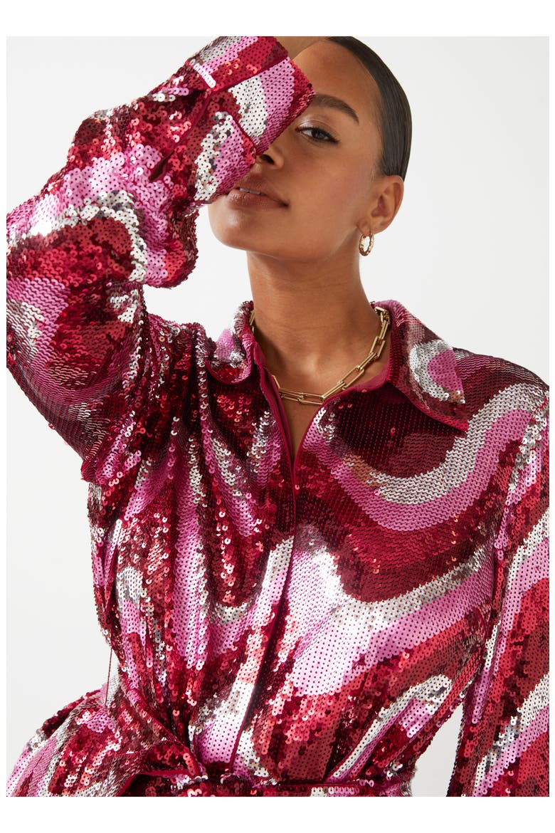 Sequin Swirl Shirtdress, Alternate, color, PINK WAVY SEQUINS AOP