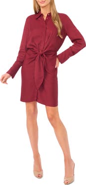 Ted Baker Tie Front Long Sleeve Mini Shirtdress