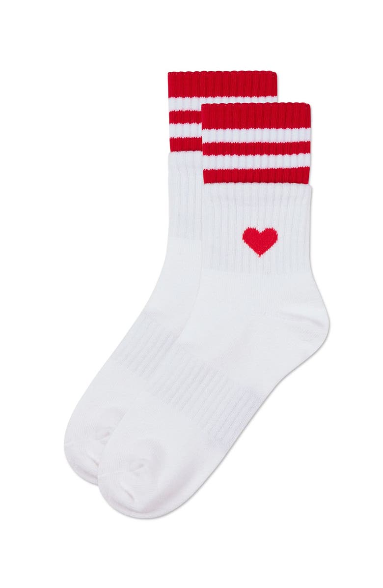 MeMoi Sport Rib Heart Crew Socks, Alternate, color, White