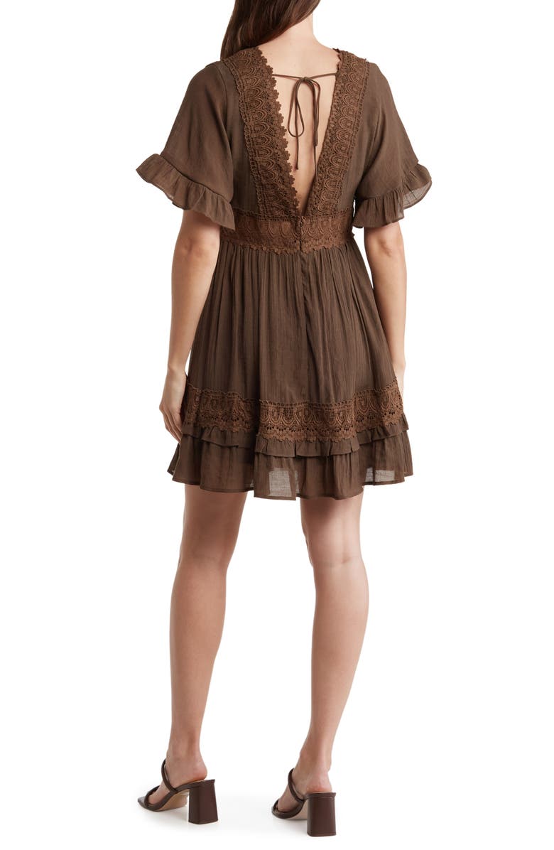 WISHLIST Lace Insert Tie Back Dress, Alternate, color, Chocolate