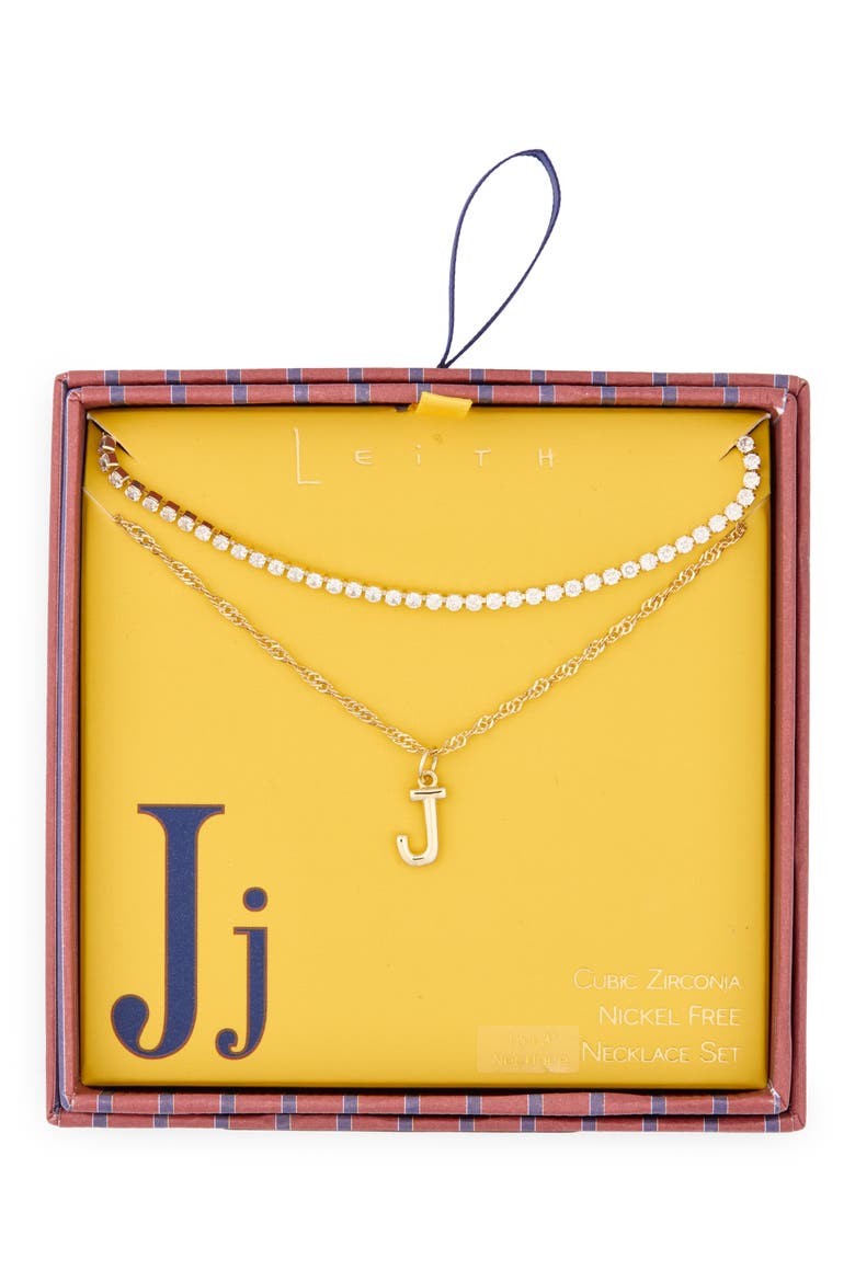 Initial & Cubic Zirconia Necklace Set, Main, color, J- CLEAR- GOLD