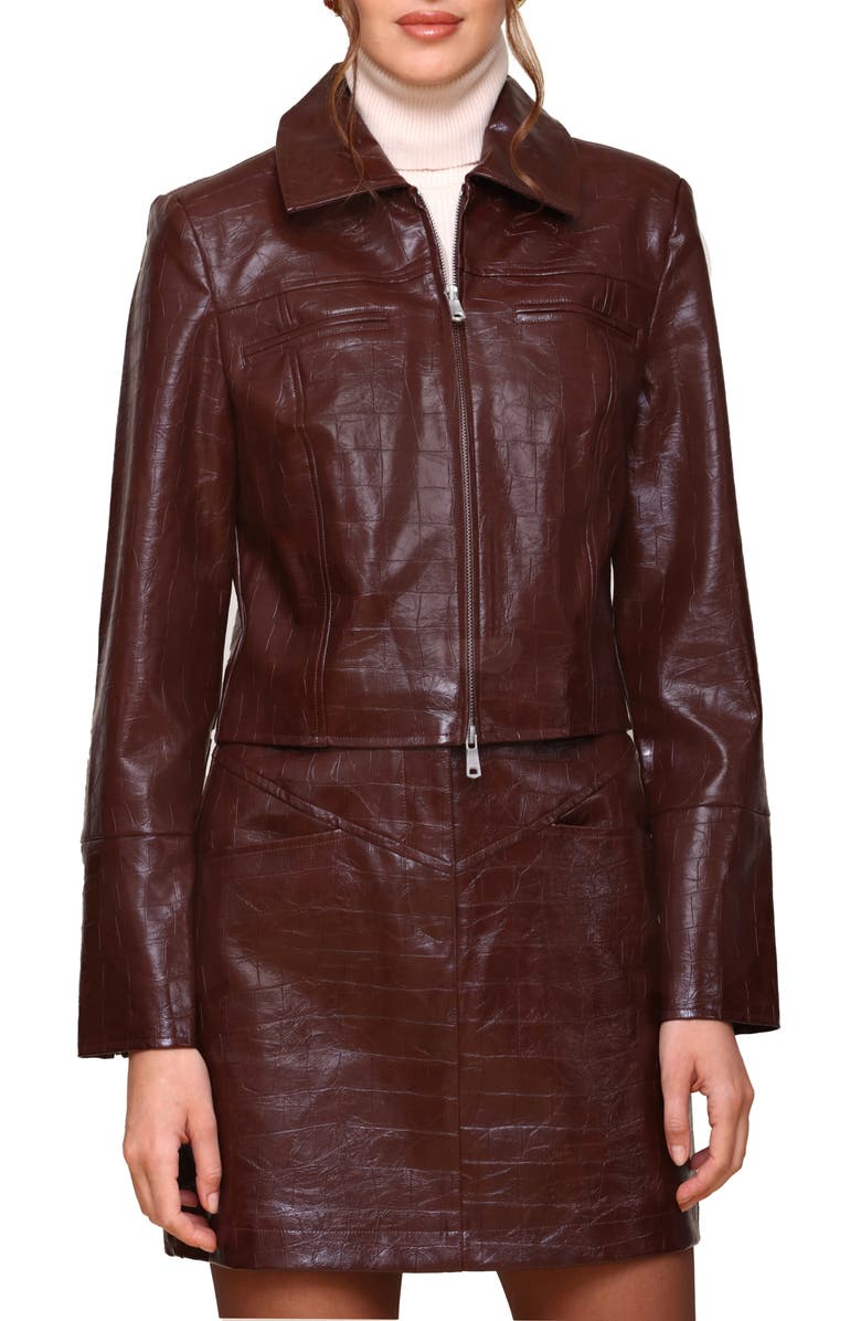 Avec Les Filles Croc-Embossed Faux-Ever Leather<sup>™</sup> Crop Jacket, Alternate, color, 