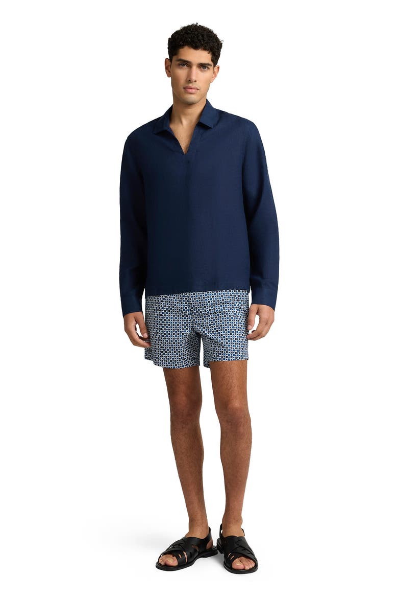 Linen Long Sleeve Popover Shirt, Main, color, MIDNIGHT