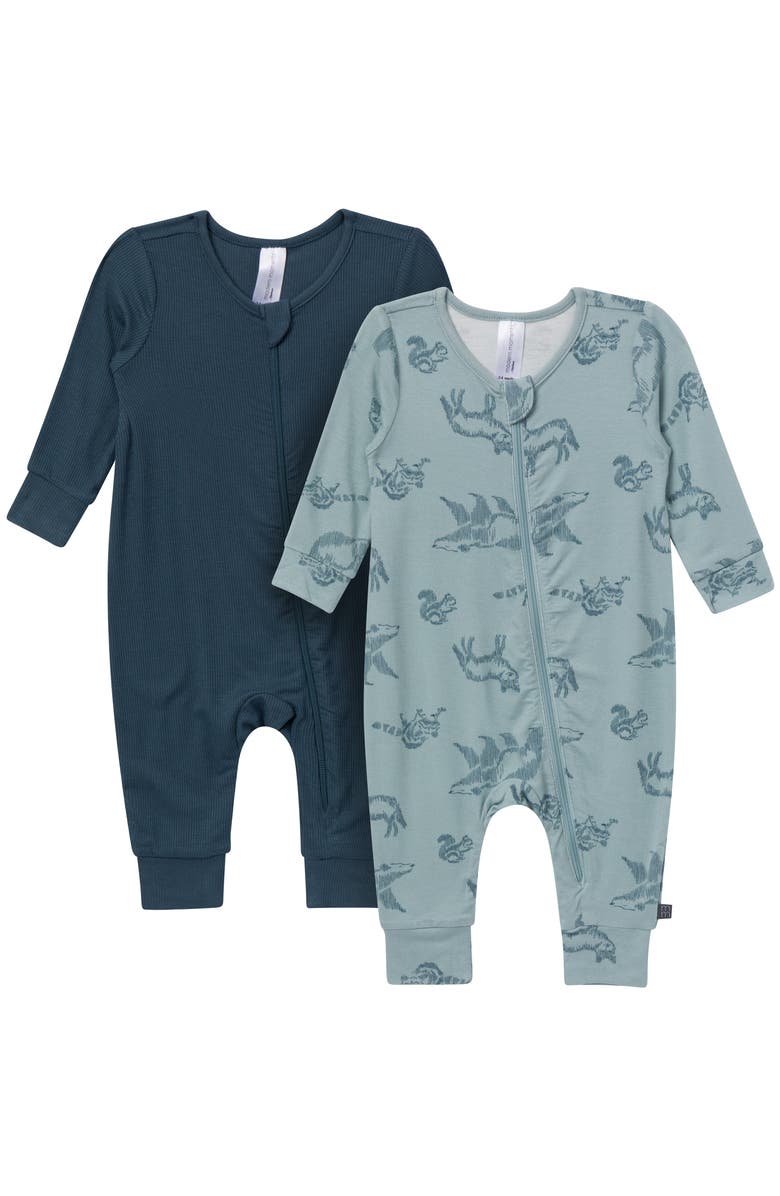 Modern Moments<sup>™</sup> by Gerber Long Sleeve Footless Rompers, Main, color, Blue