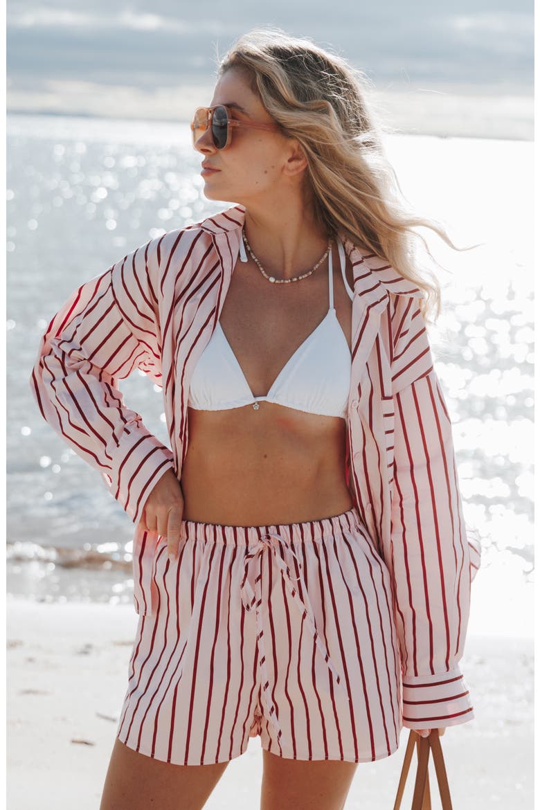 Ashlyn Striped Cotton 2-Piece Shorts Set, Alternate, color, PINK AND BURGUNDY STRIPE