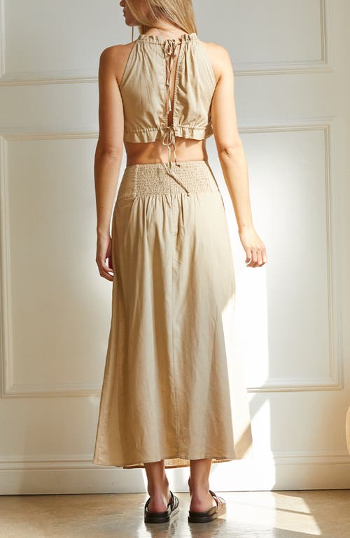Crescent Linen Blend Halter Top & Maxi Skirt Set In Beige