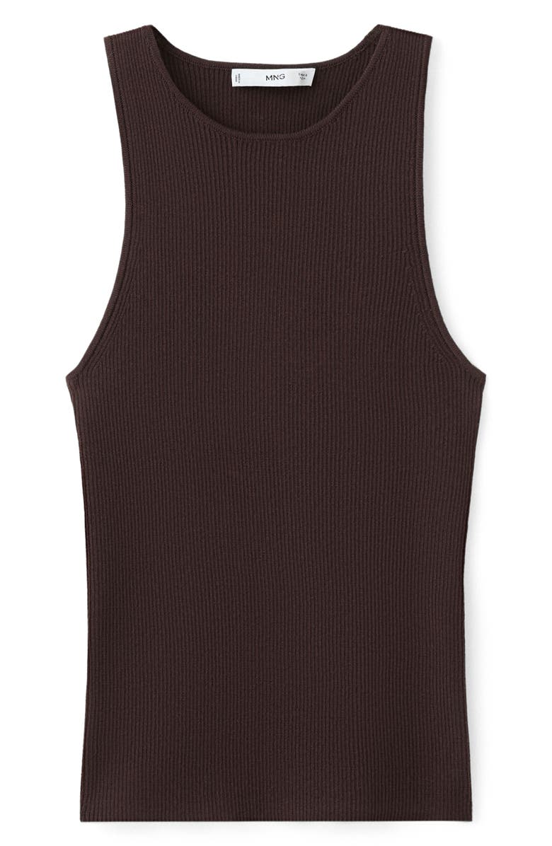 MANGO Cotton Blend Rib Sweater Tank, Alternate, color, Chocolate