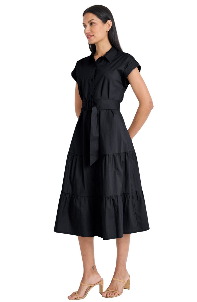 Maggy London Tie Waist Stretch Cotton Shirtdress, Alternate, color, Black