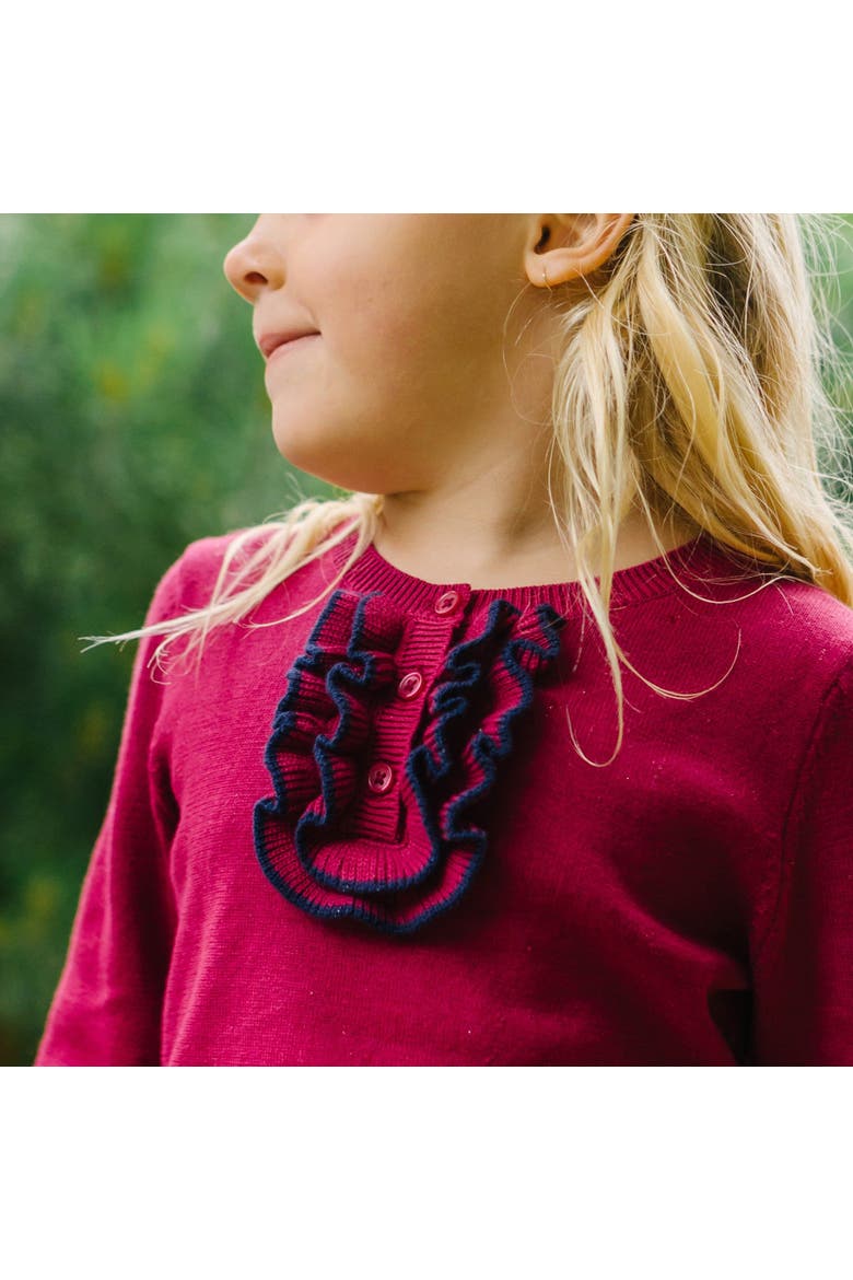 Baby Girls' Organic Ruffle Henley Sweater, Infant, Alternate, color, Berry Ruffle