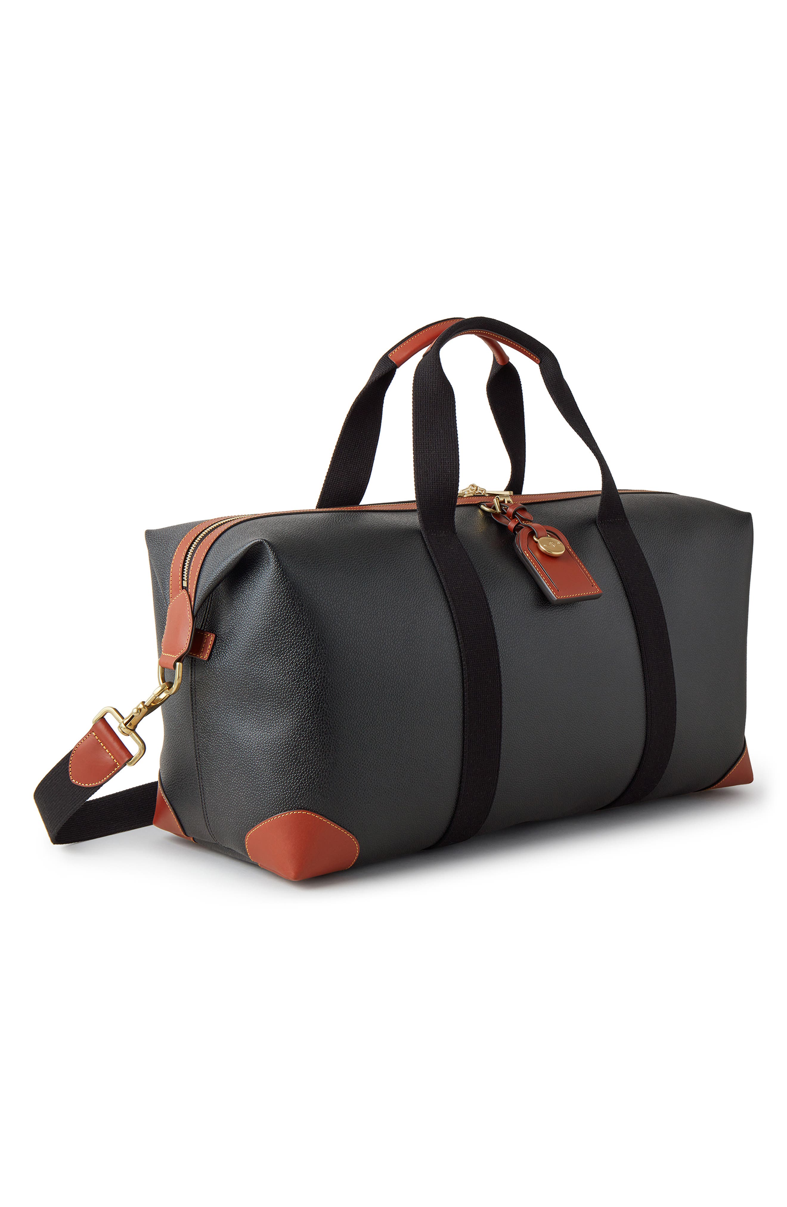 Mulberry Medium Clipper Faux Scotch Grain Duffle Bag, Alternate, color, Black-Cognac