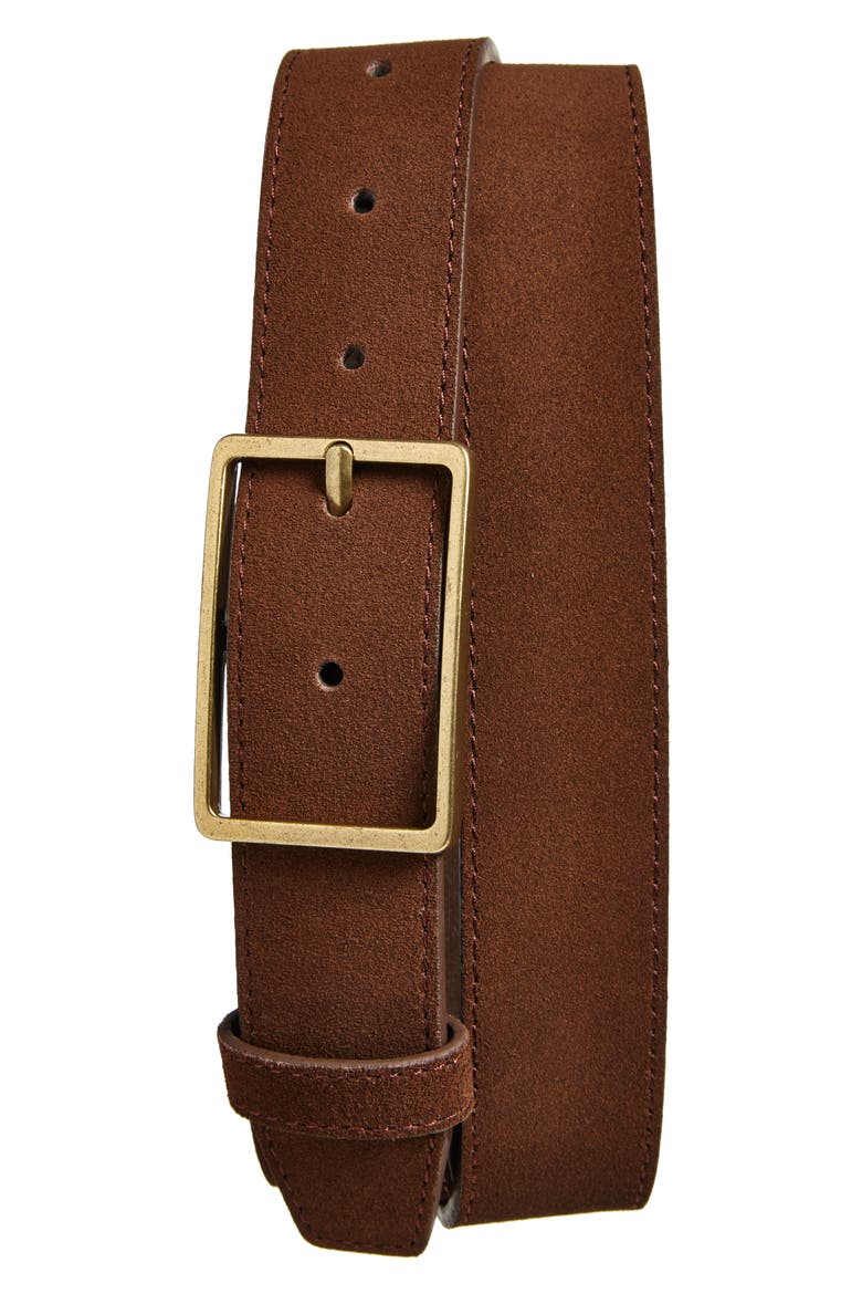 Easton Suede Belt, Main, color, BROWN CHOCOLATE