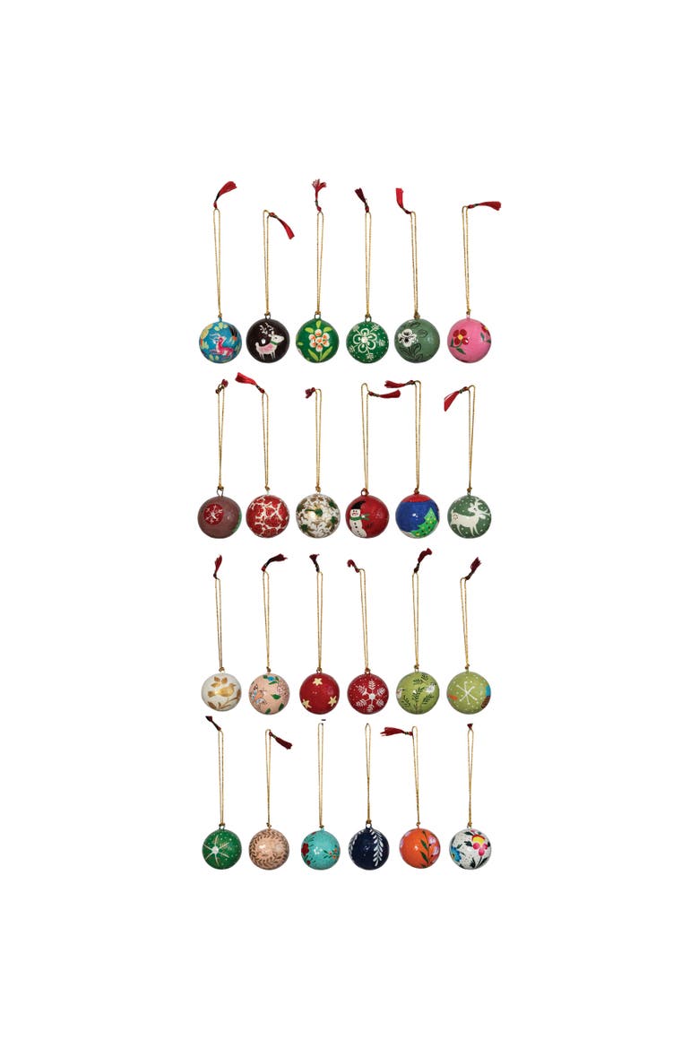 Round Hand-Painted Paper Mache Ball Ornaments in Egg Crate, Set of 24, Main, color, Multi