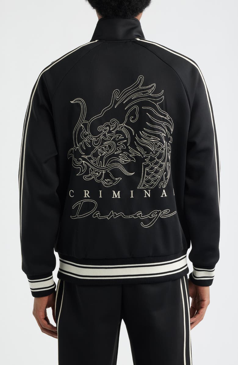 CRIMINAL DAMAGE Dragon Embroidered Track Jacket, Alternate, color, Black/ Ecru